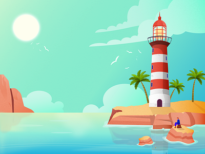 Sunny Bay affinitydesigner flat illustration lighthouse sea vector vector art