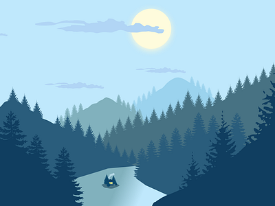 Moonlight Landscape figma flat illustration vector art
