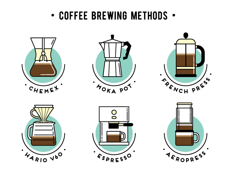 Coffee brewing methods big scale by Olga Zelenska on Dribbble
