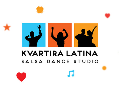 Logo for salsa dance school black blue branding colorful dance design emotions flat icon icons illustration logo logotype orange salsa dance typography vector yellow