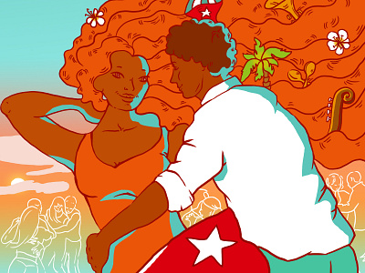 Salsa open air poster blue couple cuba cuban cuban dance cuban music cubano illustration mood music orange romantic salsa salsa dance sky sunset