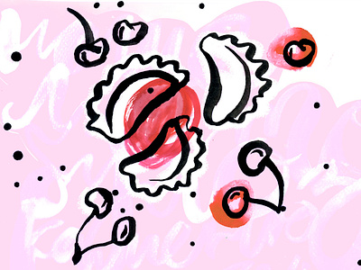 Cherry dumplings illustration for recipe book bold brush brush font cherry comfort food cooking dumplings generation illustration outline pakamera pierogi polish schoolofform slavic ukrainian varenyky