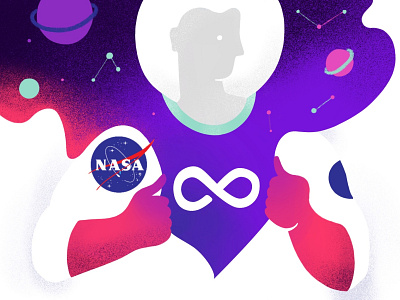Super-astronaut-man. NASA from my perspective astronaut cape concept constellations cosmos design flat hero illustration nasa open space pink planets space spaceman spacesuit stars super hero superman violet