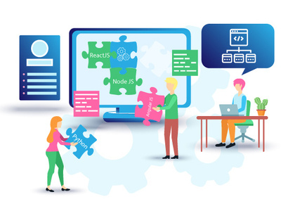 Developers team team tech technology development developers banner ads teamwork infographic illustrator flat vector landing page illustration graphic design design