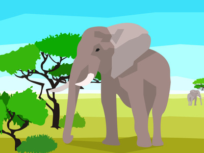 African savanna elephant summer beautiful vector illustrator art animal tree nature savanna elephant flat illustration