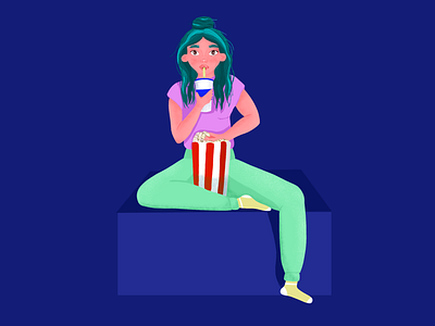 Movie night flat illustration movie night procreate woman illustration