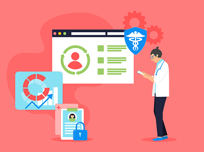 HIPAA-compliant CRM softwares adobe banner design blog post crm software doctor flat illustration heatlhcare hipaa illustration illustrator jotform system