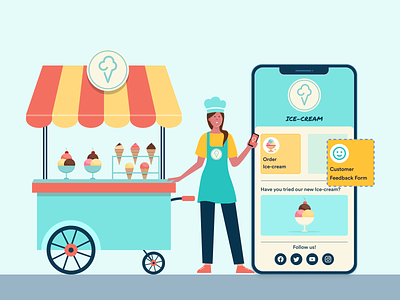 Mobile app without coding app builder banner design blog post figma flat illustration girl ice cream jotform mobile app online form restaurant app