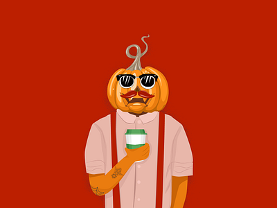 spooky hipster character design flat illustration halloween hipster pumpkin red