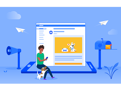 email marketing adobe banner design blog post blue dog illustration email email marketing flat illustration illustrator inbox jotform