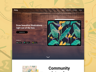 Art Community App - Landing Page asia branding coming soon design ecommence figmadesign illustration landing page sketch app typography ui userinterfacedesign