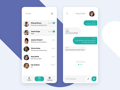 Minimalist chat concept chat concept flat message app messenger mobile app modern ui