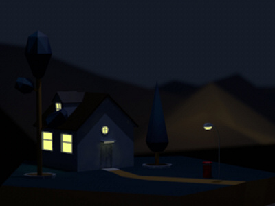 Night 3d modeling c4d house lowpoly night