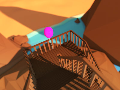 Stairs 3d modeling balloon c4d color graphic image lowpoly stairs