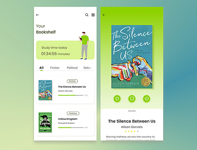 Bookshelf app design flat illustration minimal ui ux vector web