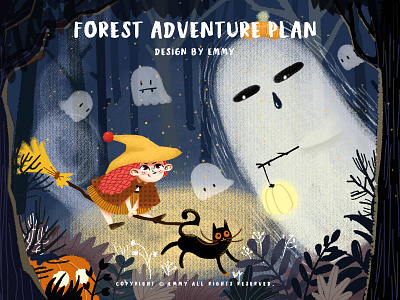 Forest Adventure Plan adventure cat design forest ghost illustration story witch