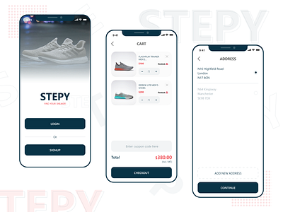 Stepy | Sports Products App address branding design brands cart dribbble best shot graphic design mobile app design online store product design shoe shoe app sports shoe sportswear trending trendy ui ux design user experience design user interaction user interface design visual design