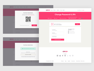 WeVpn Change Password & 2FA 2fa 2fa authentication authentication change password dribbble best shot graphic design password product design qr code secure two factor authentication ui ux design user experience design user interaction user interface design validate visual design vpn vpn app vpn website