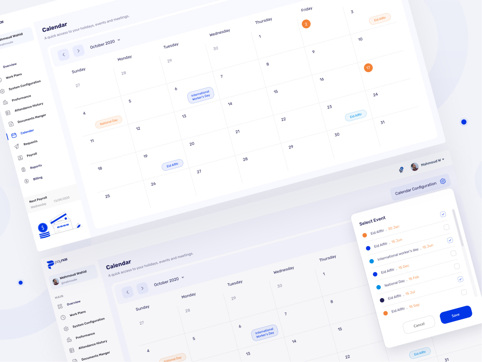 Paynas Dashboard - Calendar by Mahmoud Wahid🤘 on Dribbble