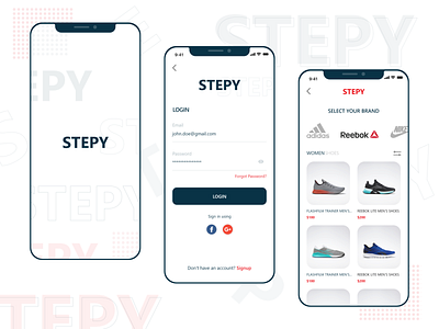 Stepy | Sports Products App branding design brands app dribbble best shot graphic design mobile app design product design shopping shopping app sneakers sneakers shop sports app sports design sports products sportswear trendy design ui ux design user experience design user interaction user interface design visual design