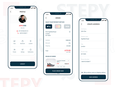 Stepy | Sports Products App branding design brands dribbble best shot graphic design landing page design online shop online store payment method product design profile page shoe shoe store sneakers sportswear trendy ui ux design user experience design user interaction user interface design visual design