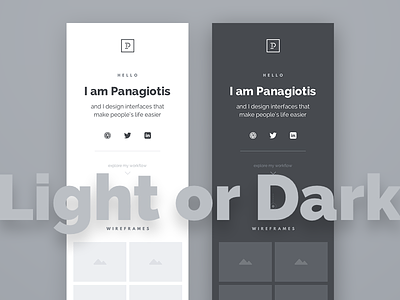 Light or Dark clean design flat minimal mobile mockups personal portfolio showcase typography wireframes
