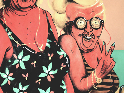 Summer Beaches acrylic artwork barcelona beach drawing illustration old people pattern portrait sea summer sunglasses