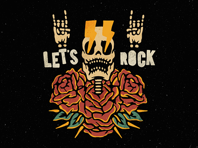 Let's Rock! art design illustration merchdesign rock rockandroll roses skull