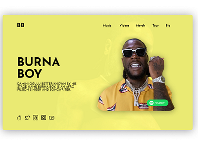 Burna Boy Portfolio website concept branding burna boy burnaboy design music musician