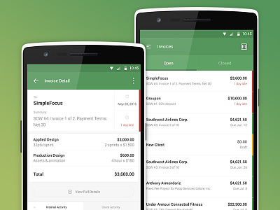 Ballpark for Android android ballpark finance fnsz funsize green invoicing mobile simple time tracking ui ux