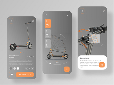 Scooter Mobile App 360 view adventure bicycle book ecommerce mobile app motorbike motorsport product card product page rent scooter sign in sign up store app travel uiux