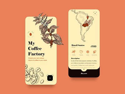 My Coffee Factory Mobile App app design cart coffee coffee shop draw ecommerce flower illustration illustration ios app map mobile app mobile app design onboarding sign in sign up