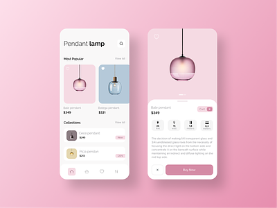 Pendant Lamp app app design art clean creative design ecommerce ecommerce app ios 13 ios app lamp minimal mobile app pendant pink ui ux