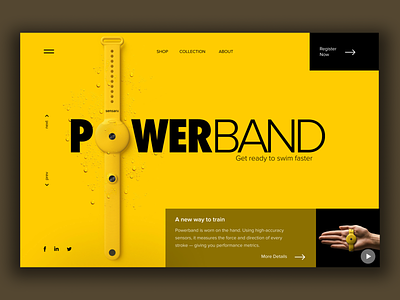 Powerband Promo Website clean creative ecommerce minimal powerdand promo promotion swimmer swimmers swimming water webdesign yellow