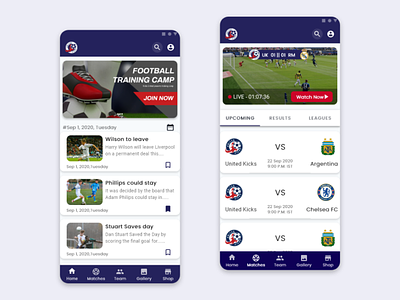 Football Team (United Kicks) football game mobile mobile ui play search soccer soccer app soccer team sport sports team ui