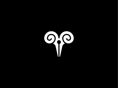 Ram + Pen Logo abstract animal design logo logomark minimal pen ram simple
