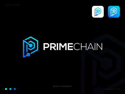 Prime Chain Branding , P letter Blockchain Logo