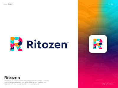 Ritozen Logo Design branding connection ecommerce icon identity logo logo design logo designer logo mark logodesign logos logotype monogram puzzle logo r logo symbol technology logo typography