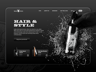 War Pigs - hero image barber shops barber barber shop blade dark dark mode hair hero image pig razor shop style ui ux war water