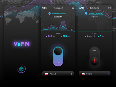 VPN app - UI design app dark mode darkmode global internet secret security ui ux vpn webdesign