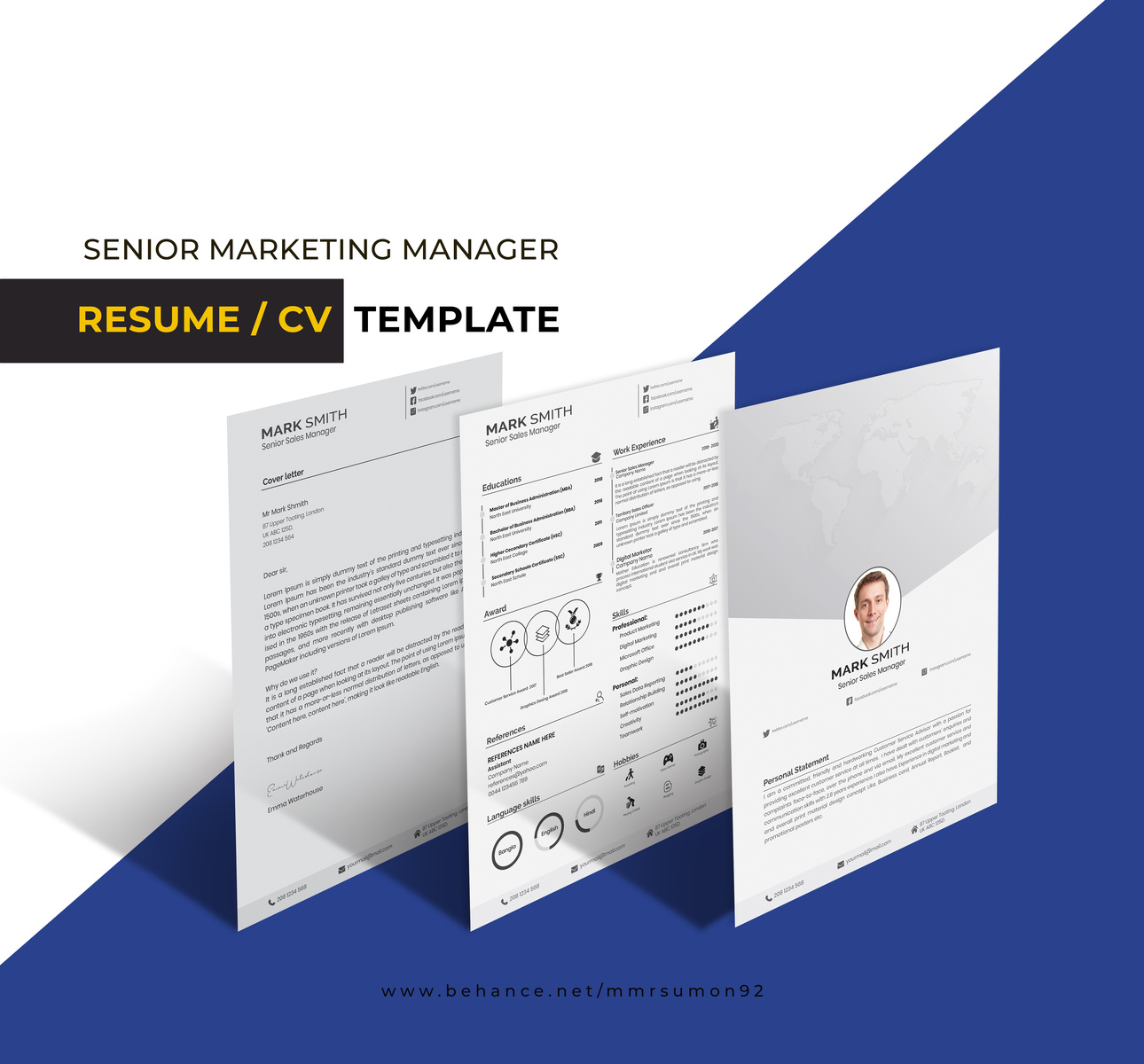 Marketing Resume / CV Template by M M Rahman Sumon on Dribbble