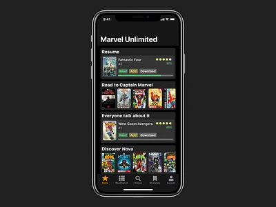 Marvel Unlimited App Redesign | Home app design flat ios iphone marvelcomics ui ux