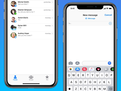 iOS 13 Message App - Friends Tab