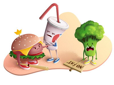 No fat! art artwork broccoli cartoons design grainy illustration vector