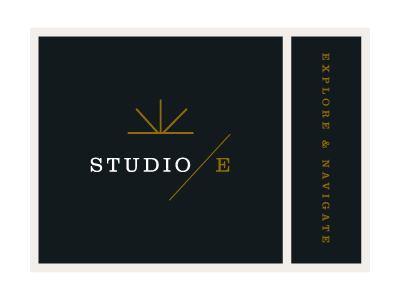 Studio E Identity black clarendon gold identity logo mark