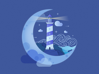 Lighthouse on the Moon 2d affinity designer blue clouds design illustration lighthouse moon night stars vector water