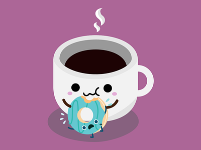 Coffee Eating Donut character coffee cute donut eating illustration irony vector