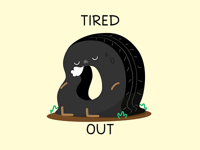 Tired Out character cute deflated illustration pun tire tired vector