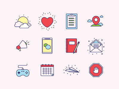 Flat Line Icons cute icon illustrator mock up set design ui vector