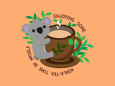Koala-Tea Time 2d character cute illustration koala me time mental health pun redbubble society6 tea teepublic vector